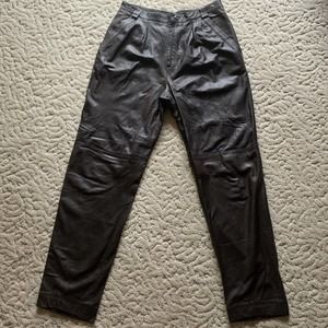 Vintage 100% Leather Pants Straight Leg Pleated European Size 48 Dark Brown Soft